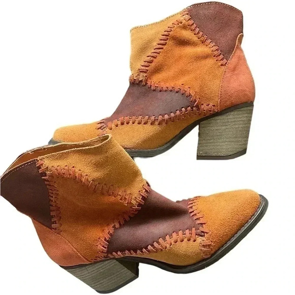 Musse & Cloud NWOB Women's Jaeda Patchwork Suede Ankle Cowboy Bootie Size‎ 6 - Picture 5 of 10